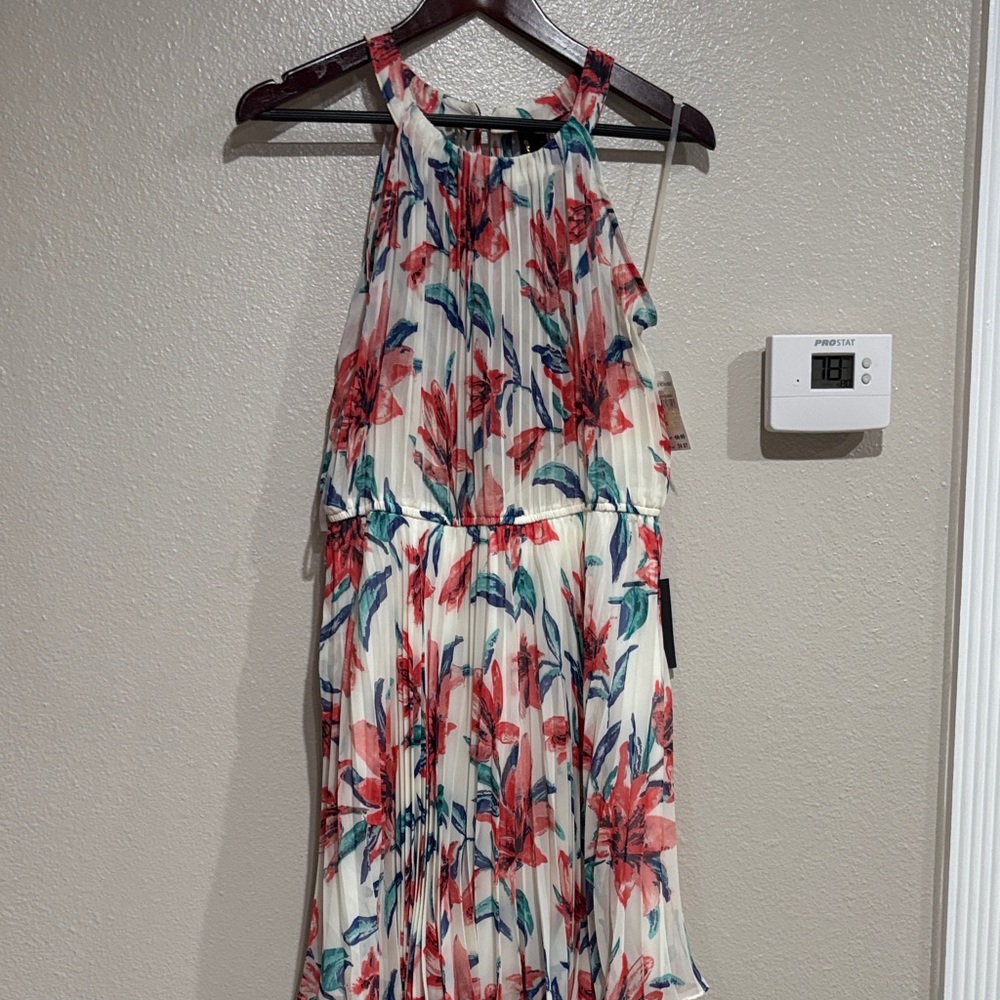 Zara Floral Pleated Mini Dress - Red and Green